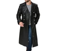 Fashion_First Trench da uomo in vera pelle/finta pelle nera da ufficiale tedesco della seconda guerra mondiale, Vera pelle nera., XS