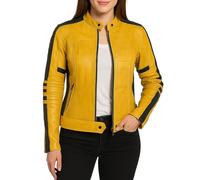 Fashion_First Uma Thurman Kill Bill The Bride Costume da motociclista giallo Cosplay giacca e pantaloni in pelle Giacca gialla Small-38