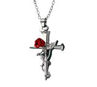 Fashion Forward - Collana con ciondolo a forma di crocifisso floreale, in lega, gioiello per abiti casual o occasioni speciali, catena regolabile con crocifisso, Misura unica, come descritto, come