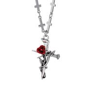 Fashion Forward - Collana con ciondolo a forma di crocifisso floreale, in lega, gioiello per abiti casual o occasioni speciali, elegante collana con design a rosa, Misura unica, come descritto, come