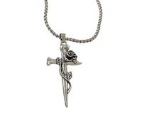 Fashion Forward - Collana con ciondolo a forma di crocifisso floreale, in lega, gioiello per abiti casual o occasioni speciali, elegante collana con design a rosa, Misura unica, come descritto, come