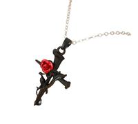 Fashion Forward - Collana con ciondolo a forma di crocifisso floreale, in lega, gioiello per abiti casual o occasioni speciali, elegante collana con design a rosa, Misura unica, come descritto, come