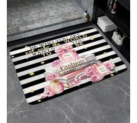 Fashion Girl Black And White Stripe Perfume Bottle Boho Flower Lady Lips Makeup Valentine'S Day Lover Theme Girly Zerbino Ingresso Confortevole Tappeto Entrata Tappeto Da Bagno 40X60Cm