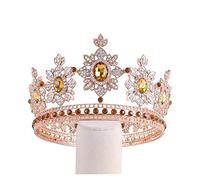 Fashion Gold Silver Color Crystal Tiaras and Crowns Rhinestone Round Crown Diadems Fit per abiti da copricapo Accessori per capelli da sposa (colore: champagne oro)
