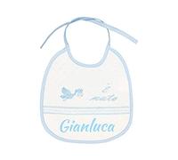 Fashion Graphic Bavaglino Bavetta Cicogna E' nato E' nata anche Personalizzato Con Nome Cotone Made In Italy (Celeste)