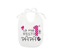 Fashion Graphic Bavaglino Bavetta La Mia Prima Festa Del Papà Cotone Made In Italy (Bianco lampone)