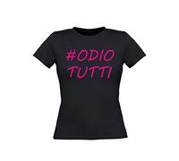 Fashion Graphic T-Shirt Donna #Mai Na Gioia (M, Nera Stampa Lampone)