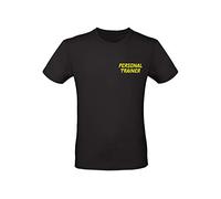 Fashion Graphic T-Shirt Uomo Personal Trainer Personalizzabile Coach Istruttore Palestra Fitness Bodybuilding Crossfit Powerlifting (Nera Stampa Gialla, L)