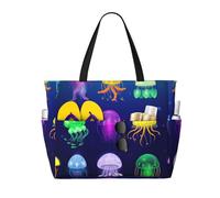 Fashion Hacker Era Print Beach Bag Impermeabile Beach Totes Borse Per Le Donne, Leggero Pieghevole Borsa Da Piscina Con Cerniera Scomparto Bagnato, Oceano di Meduse, Taglia unica