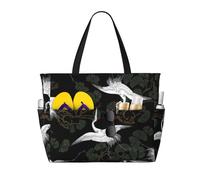 Fashion Hacker Era Print Beach Bag Impermeabile Beach Totes Borse Per Le Donne, Leggero Pieghevole Borsa Da Piscina Con Cerniera Scomparto Bagnato, Gru giapponese e pino., Taglia unica