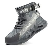 Fashion High-Top Labor Protection Shoes, Breathable Trendy Safety Shoes, Indestructible Smash And Puncture Resistant Steel Toe Sneakers, Lightweight Comfortable Industrial Work Shoes (Color : Gray,