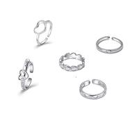 Fashion Hollow Heart Ring Set 5 Pezzi Elegante Vintage Argento Regolabile da Donna Finger Cute Love Jewelry Wedding Party Gift for GirlDurability