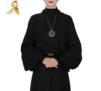Fashion Hollow Out Knitted Shawl Coat,Women's Lightweight Slouchy Wrap Cardigan,Casual Long Sleeve Knit Crochet Shawlsm Set, Nero , Taglia unica