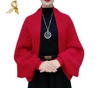 Fashion Hollow Out Knitted Shawl Coat,Women's Lightweight Slouchy Wrap Cardigan,Casual Long Sleeve Knit Crochet Shawlsm Set, rosso, Taglia unica
