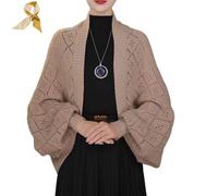 Fashion Hollow Out Knitted Shawl Coat,Women's Lightweight Slouchy Wrap Cardigan,Casual Long Sleeve Knit Crochet Shawlsm Set, cachi., Taglia unica