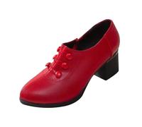 Fashion Hundred Work morbido tacco grosso scarpe da donna Top Button Side Zipper Boots Slider scarpe donna, Colore: rosso, 40 EU