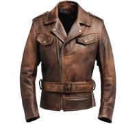 Fashion Hyped Giacca da uomo in vera pelle, stile vintage, realizzata a mano, in vera pelle, Vera pelle - Brando Vintage Distressed Brown, 4XL
