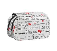 Fashion I Love You Words with Hearts Print Pen Pencil Double Layer Zipper Pencil Case Pouch Clear Makeup Color Pouch Cosmetici Borsa multiuso Cancelleria Bag
