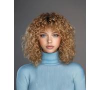FASHION IDOL Bob riccio di capelli umani con frangia Jerry Curl Bob Wigs Capelli umani Capelli umani vergini brasiliani senza parrucche frontali in pizzo per le donne (TT2/27, 30CM)