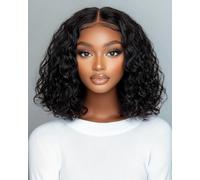 FASHION IDOL Parrucca corta riccia Bob capelli umani pretagliata parrucca Glueless Wear and Go Lace parrucca 200% densità aggiornata segreto invisibile Glueless capelli umani parrucche