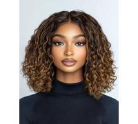 FASHION IDOL Parrucca corta riccia Bob capelli umani pretagliata parrucca Glueless Wear and Go Lace parrucca 200% densità aggiornata segreto invisibile Glueless capelli umani parrucche