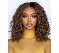 FASHION IDOL Parrucca corta riccia Bob capelli umani pretagliata parrucca Glueless Wear and Go Lace parrucca 200% densità aggiornata segreto invisibile Glueless capelli umani parrucche