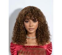 Fashion Idol Parrucche corte con capelli umani ricci Bob con frangia Jerry Curl Bob brasiliano vergine capelli umani nessuna parrucca frontale in pizzo per le donne parrucche nere fatte a macchina 12
