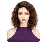 FASHION IDOL Parrucche corte di capelli umani ricci per donne che indossano e camminano Deep Wave merletto parrucca anteriore in pizzo C parte 12" parrucca Pre spennato con i capelli del bambino 180%