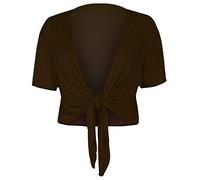 Fashion Mark Coprispalle da donna, a maniche corte, con lacci sul davanti, in tinta unita, regolabile, taglie dalla 40 alla 54, Marrone, 40-42