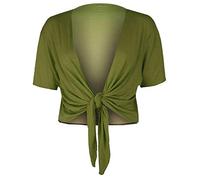 Fashion Mark Coprispalle da donna, a maniche corte, con lacci sul davanti, in tinta unita, regolabile, taglie dalla 40 alla 54, cachi, 48-50