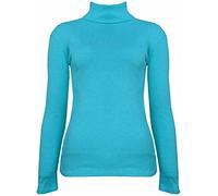 Fashion Mark Maglione da donna lavorato a maglia con collo a polo, a costine, a maniche lunghe, con collo alto, caldo, invernale, taglie forti 40-58, Turchese, 8-10