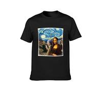Fashion Mona Lisa Starry Knight Art Funny Group Selfie Cell Phone Meme Men Simple Tshirt Black 3XL