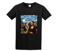 Fashion Mona Lisa Starry Knight Art Funny Group Selfie Cell Phone Meme O-Neck 100% Cotton Short Sleeve Unisex T-Shirt M