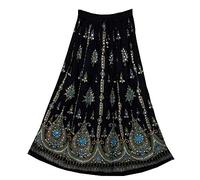 Fashion of India Maxi gonna lunga da donna, stile bohémien, stile gypsy hippie boho chic, Nero e blu., Reg/Regolare