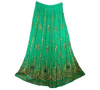 Fashion of India Maxi gonna lunga da donna, stile bohémien, stile gypsy hippie boho chic, Verde, Reg/Regolare