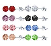 Fashion orecchini in argento Sterling 925 8 mm sfere di cristallo austriaco orecchini Disco Shamballa sfera orecchini per donna/ragazza 4 paia e Argento, colore: 8 paia
