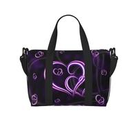 Fashion Purple Hearts Print Travel Duffel Bags Weekender per le donne, leggero Carry On Bag,Personal Item Bag, Nero , Taglia unica