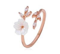 Fashion Rose Gold Leaf Micro Inlay Stone Shell Flower Opening Ring. Nice processing