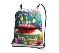 Fashion Sacca da Ginnast Happy Birthday Beautiful Printing Shopping Zaini Stampate Borsa con Coulisse per Compleanno, Regalo, Scuola