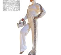 Fashion Sequin Suit, Sequin Suit for Women 2 Piece Set, Wedding Tuxedos Party Wear Suits (White,L)