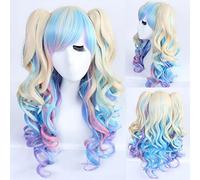 Fashion Sexy Halloween ita Long Curly Cosplay Wig With Double Claw Ponytails Halloween Costume Party Wigs For Women OneSize colorful