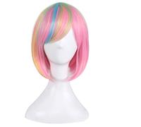 Fashion Sexy Rose Net Colorful Rainbow Wig Short Ombre Straight Bob Wigs For Women Synthetic Hair Cosplay Wig 8 Models OneSize colorful2