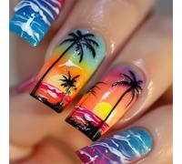 Fashion Sunset Palm Tree Press On Nails Acrilico Stick On Nails Progettato per le donne impegnate che cercano convenienza e stili accessori per unghie