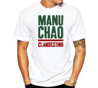 Fashion T Shirt Manu Chao Clandestino Logo Mens Black Tshirt White L White M