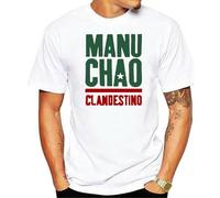 Fashion T Shirt Manu Chao Clandestino Logo Mens Black Tshirt White M