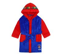Fashion UK Super Mario - Accappatoio in pile con cappuccio e logo Super Mario, blu-rosso, 110 cm