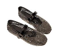 Fashion Versatile Women Shoe Summer Round Flat Shoes Mary Jane Shoes Simple Flat Sandals(Black,38EU)