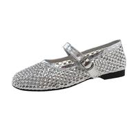 Fashion Versatile Women Shoe Summer Round Flat Shoes Mary Jane Shoes Simple Flat Sandals(Silver,39EU)