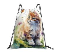 Fashion Zaino Coulisse Cute Cat Butterfly Watercolor Animal Zainetto Personalizzato Sacchetto Sportivo per Donna Spiaggia Sport 36X42cm