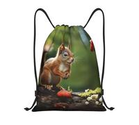 Fashion Zaino Coulisse Red Squirrel on Small Green Hill Zainetti Unisex Sacca Sportiva per Uomo Piscina Festival 36X42cm